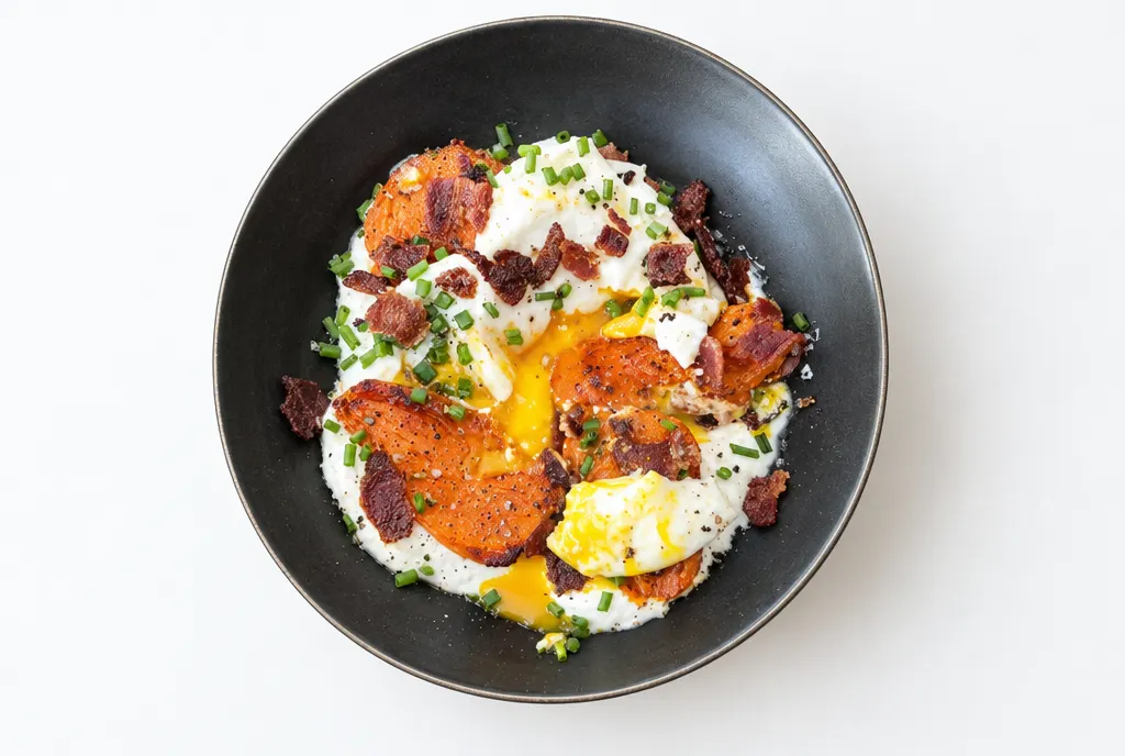 Sweet Potato Poached Egg Yogurt Bowl
