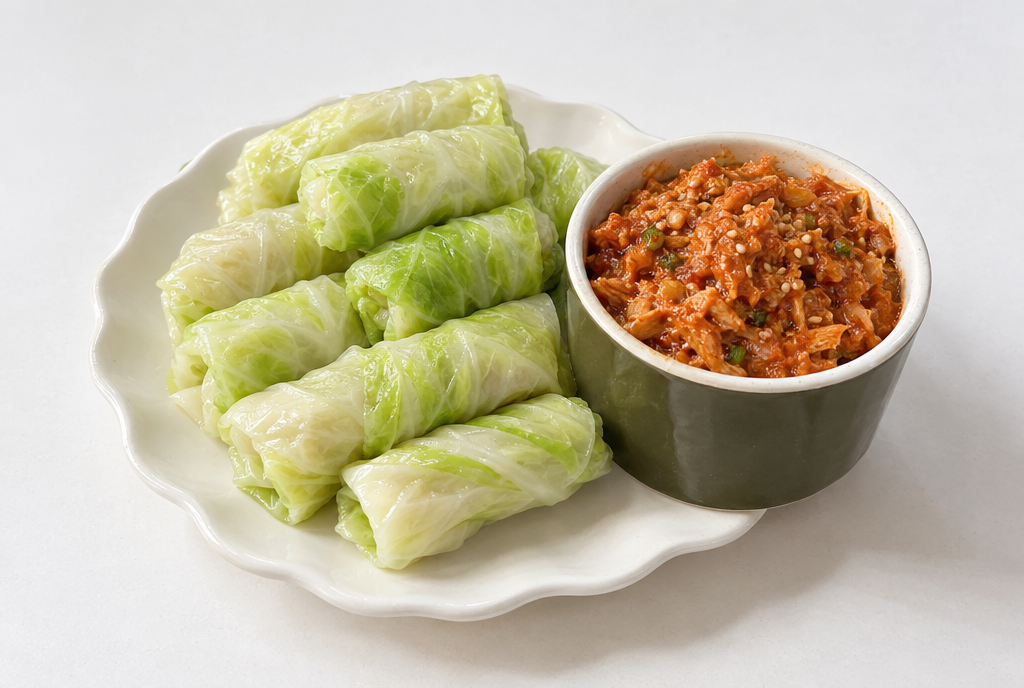 Cabbage Wraps with Tuna Ssamjang