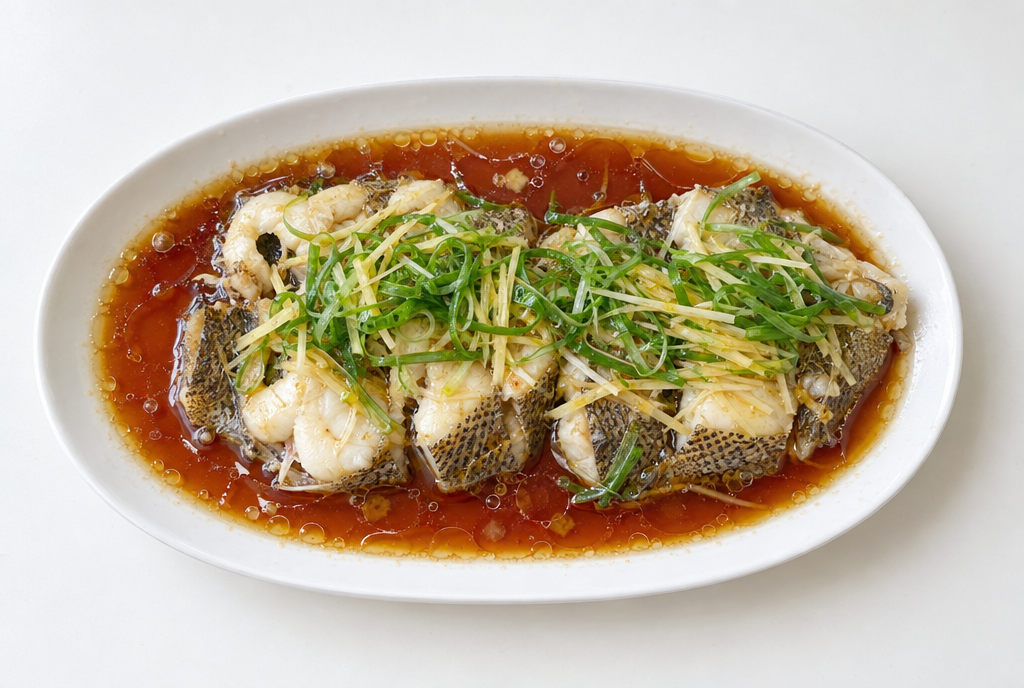 Chinese Steamed Fish with Ginger and Scallion