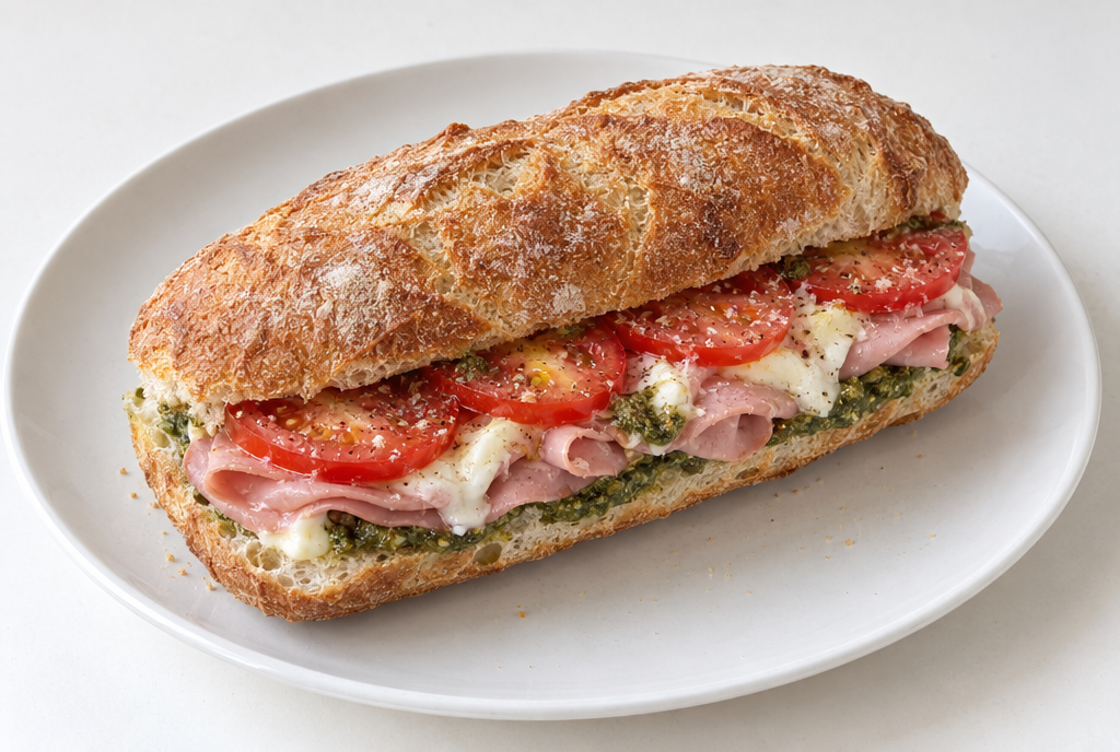Italian Mortadella, Pesto & Mozzarella Sandwich